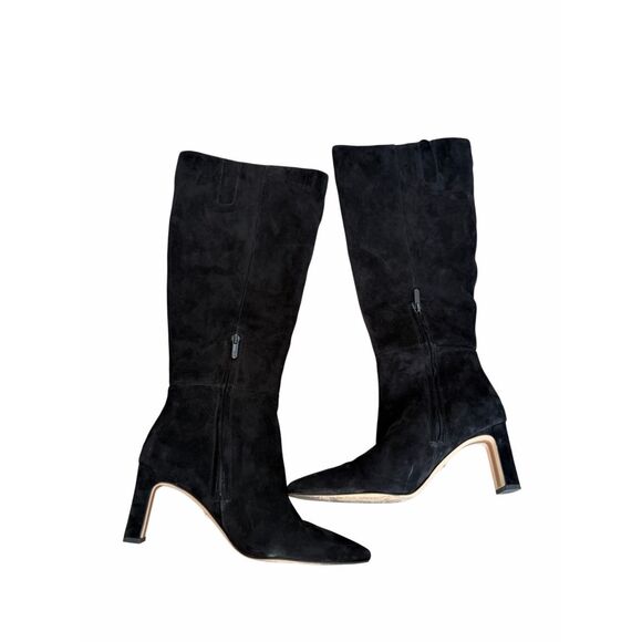 Sam Edelman Knee High Boots Black Leather Pointed Toe in Black 7.5 Wide Calf - Picture 3 of 7